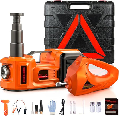 Car Jack Electric Hydraulic Jack Kit 5Ton 155-450mm LCD Display Lift Inflator LED Light Impact Wrench 12V Portable Outdoor Home Emergency Tire Change Roadside Rescue Set