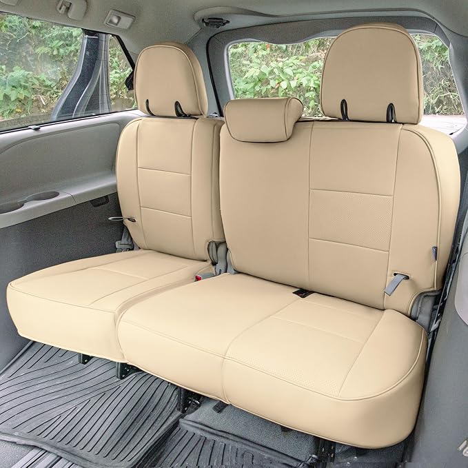 FH Group Custom Fit Car Seat Covers Specifically Made for 2011-2020 Toyota Sienna 7 Passenger, Car Seat Cover Full Set, Automotive Seat Covers in Solid Beige Faux Leather, Waterproof and Washable
