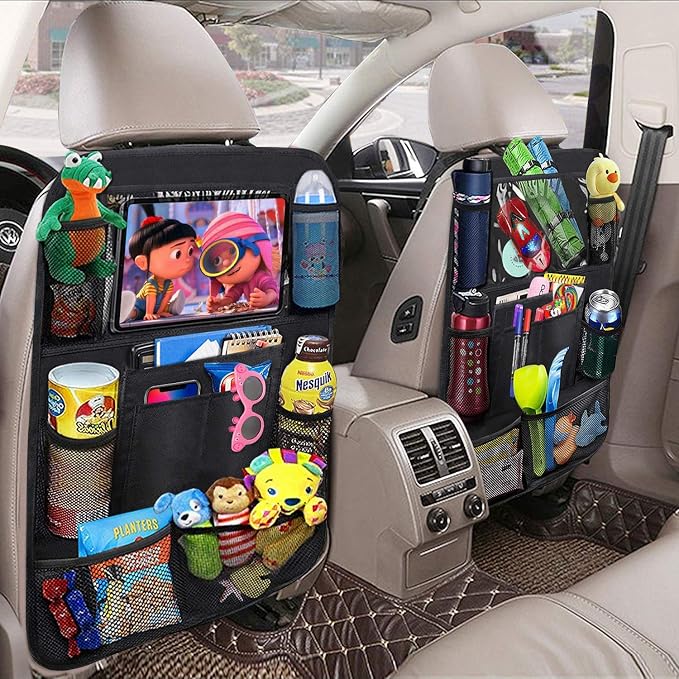 Tianle Backseat Car Organizer - Premium Car Organizer with 10" Table Holder, 9 Pockets, Road Trip Essentials for Travel Accessories (2 Pack)