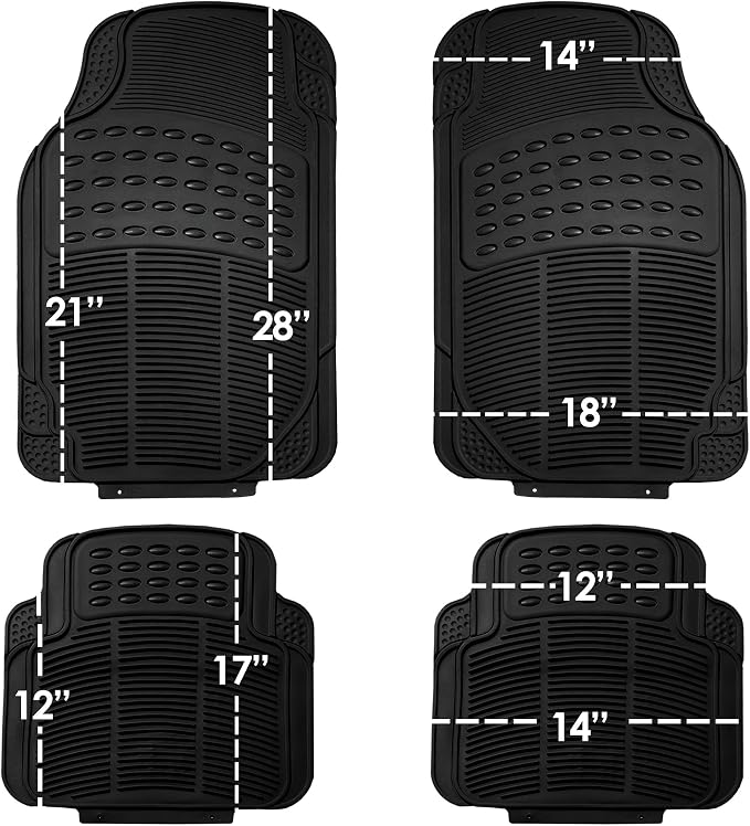 FH Group Automotive Floor Mats - Heavy-Duty Rubber, Universal Fit Full Set, Climaproof, Trimmable for Most Cars, Sedan, SUV, Truck, Black (Pack of 2)