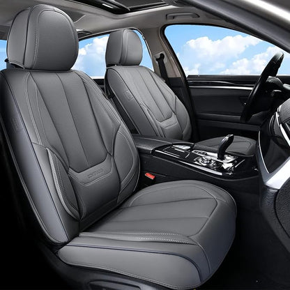 Coverado Front Seat Covers, Waterproof Nappa Leather Car Seat Cover, Sideless Car Seat Covers Front Seats, Driver Seat Cover, Car Seat Protector Universal Fit for Most Sedans SUV Truck, Grey