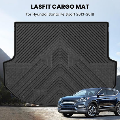 LASFIT Cargo Mat for Hyundai Santa Fe Sport 2018 2017 2016 2015 2014 2013, All Weather TPE Custom Fit Car Trunk Mats Cargo Liners Accessories for Santa Fe Sport 2013-2018, Black