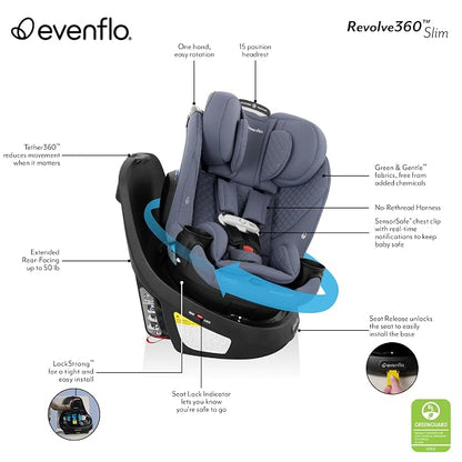 Evenflo Revolve360 Slim 2-in-1 Rotating Car Seat with Green & Gentle Fabric (Travertine)