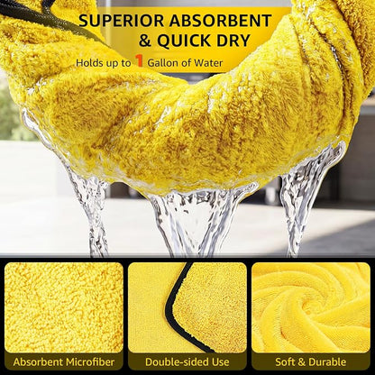 SMINDER 12-Pack Microfiber Cleaning Cloth, Car Drying Towels Car Detailing– XL Microfiber Towels for Cars, Trucks (15.7" x 15.7"), Ultra-Absorbent, Streak-Free, Scratch-Free, No Water Spots