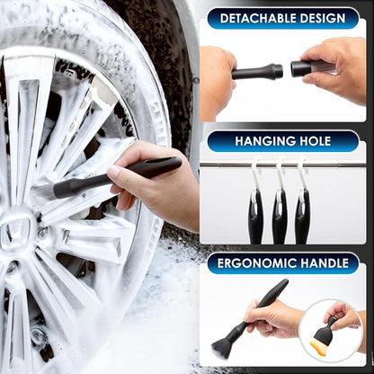 Yours Car Detailing Brush Kit, Interior & Exterior Car Cleaning Brush Set, Auto Detailing Tools for Interior Cleaner, 5 Pack, Black