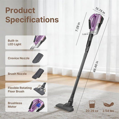 Shop-Vac S4 20V Handheld Vacuum Cordless with Brushless Motor, Rotating Floor Brush, Powerful 18000 Pa Suction Portable Vacuum for Car, Floor & Carpet, Wall-Mounted, LED, Lightweight, Purple