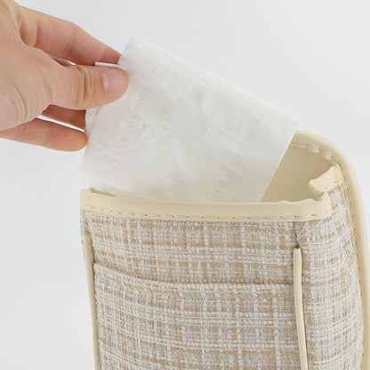 Car Trash Can Portable and Hanging 6.3" Length 3.9" Width 7.1" Height Trash Bin Fabric Beige 1 Pcs