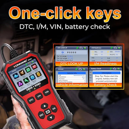 KONNWEI KW340 OBD2 Scanner Diagnostic Tool Code Reader for All OBDII Cars | Read & Clear Engine Codes, Live Data Stream, Battery Test, I/M Readiness, O2/EVAP Test, OBDII/EOBD