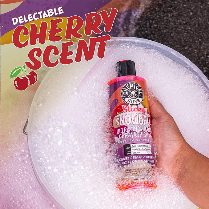 Chemical Guys CWS21564 Sticky Snowball Ultra Snow Foam Car Wash Soap (for Foam Cannons, Foam Guns or Bucket Washes) for Cars, Trucks, Motorcycles, RVs & More 64 fl oz (Half Gallon) Cherry Scent