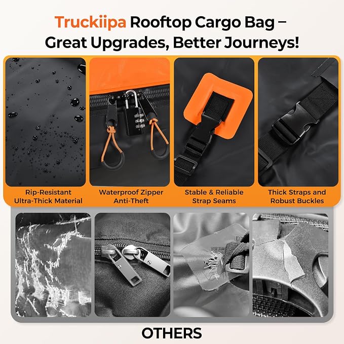 Truckiipa Car Rooftop Cargo Carrier Bag, 20 Cubic Feet Waterproof Roof Cargo Carrier Bag, Soft Shell Car Top Cargo Box for All Vehicles with/Without Racks, Anti-Slip Mat, Door Hooks, Luggage Lock