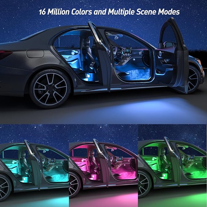 Honalia Car LED Lights Interior, Ambient Lighting Car with Smart APP Control, Multicolor Interior LED Lights with Music Mode for Truck Jeep SUV, DC 12V