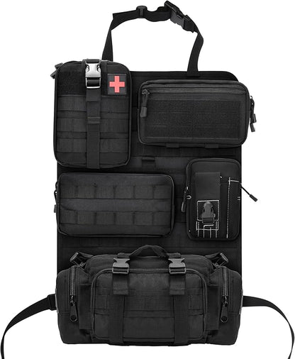 6 Pack Tactical Car Seat Back Organizer,Backseat Organizer with 5 Detachable Molle Pouches,Molle Panel Organizer Fits for Vehicel Such as Jeep,Truck,SUV, Car(Black)