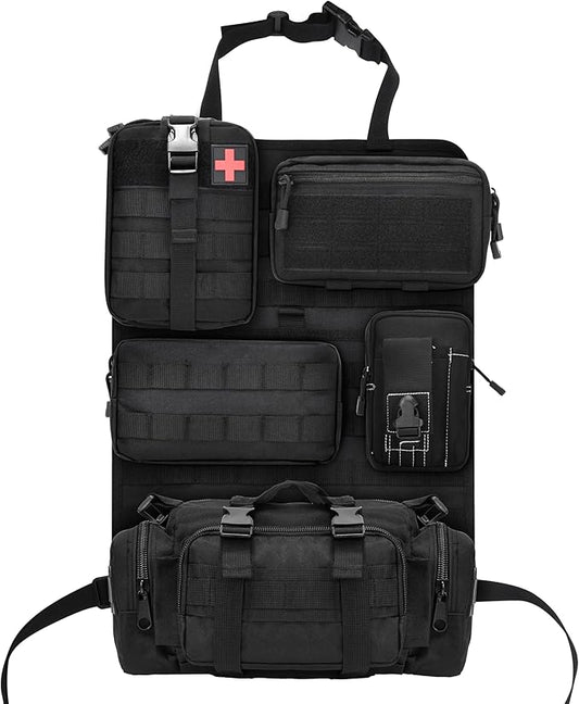 6 Pack Tactical Car Seat Back Organizer,Backseat Organizer with 5 Detachable Molle Pouches,Molle Panel Organizer Fits for Vehicel Such as Jeep,Truck,SUV, Car(Black)
