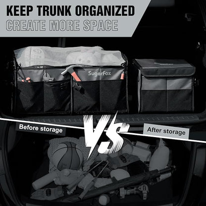 SugarFox Car Trunk Organizer for SUV - 63L+26L Modular Storage, Heavy-Duty, Foldable Waterproof, Soft & Hard Covers, Non-Slip, Multi-Compartment, Black M006