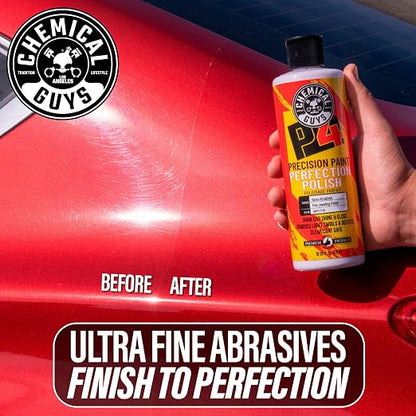 Chemical Guys C4 & P4 Clear Cut Correction Compound and Precision Paint Perfection Polish Combo - Removes Scratches, Swirls, Towel Marks, and Etching, Restores Gloss, Polishing Kit - 2 x 16 oz