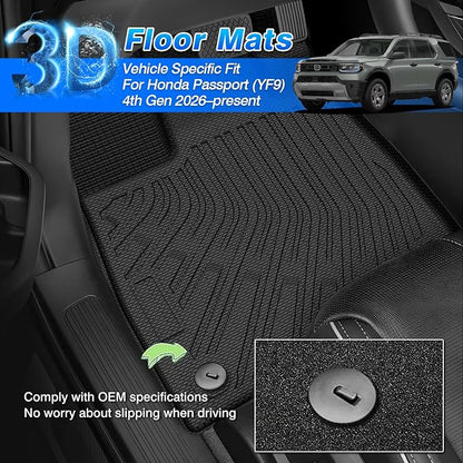 Passport Floor Mats - Car Mats for Honda Passport 2026, All Weather Floor Mat for Passport Accessories, Heavy Duty Rubber Mats, Car Accessories