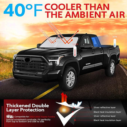 KAYZT Windshield Sun Shade for 2022-2025 2026 Toyota Tundra (Limited, SR5, Platinum, TRD Pro) Foldable Sunshade Front Window Custom Fit Car Accessories