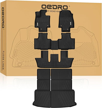 OEDRO Upgraded Floor Mats Fit for 2024 2025 2026 Toyota Grand Highlander w/Subwoofer 7 Seat(Include Hybrid), TPE Interior Seat Back Covers and Cargo Liner Behind 3rd Row (Trunk Mat with Backrest Mat)