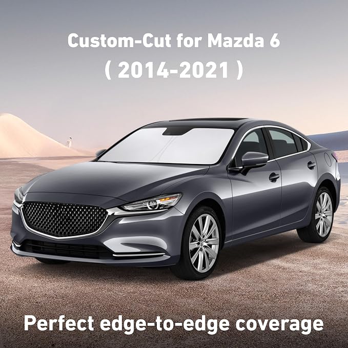 EcoNour Windshield Sunshade Compatible for Mazda 6 2014-2019 2020 2021, Sun Visor for Front Windshield & Window Sun Shade Cover, UV Heat Blocker & Protector, Car Accessories