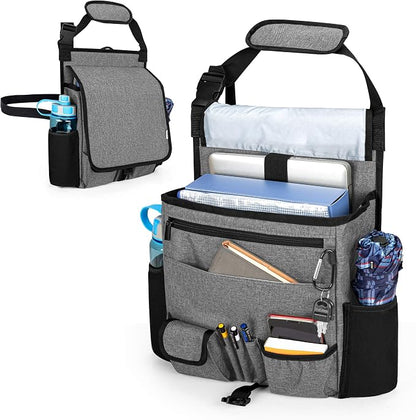 LUXJA Car Front Seat Organizer with Cover and Laptop Sleeve, Car Seat Organizer with Back Adjustable Straps, Gray
