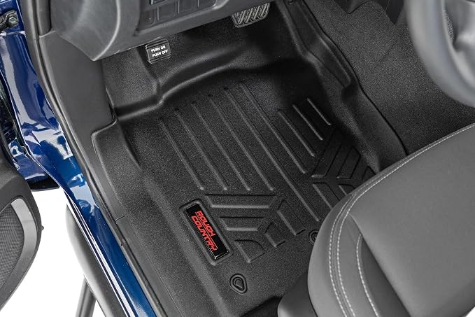 Rough Country Floor Armor Front & Rear Floor Mats for Nissan Titan (2017–2024) & Titan XD (2016–2024) Crew Cab w/Front Bucket Seats - All-Weather Protection, Spill Saver Lip