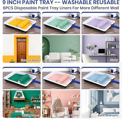 54 PCS Paint Roller Kit with Extension Pole, All-in-One Painting Supplies & Repair Set for Home DIY - Includes 4” & 9” Rollers, Brushes, Hand Sander, Drop Cloth for Walls, Ceilings, Wood Furniture