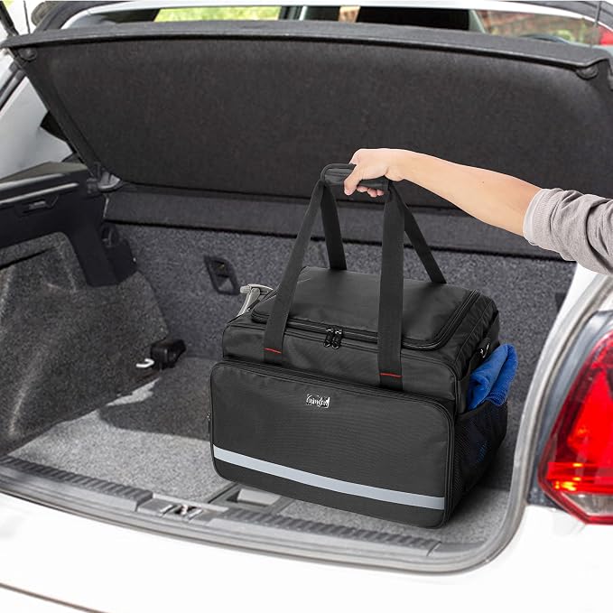samdew Large Detailing Bag, Detail Organizer for Auto Detailing Supplies Storage, Car Cleaning Caddy for Vehicle Wash Tools, Car Care Box for Detailing Bottles, Towel, Buffer and More, Bag Only