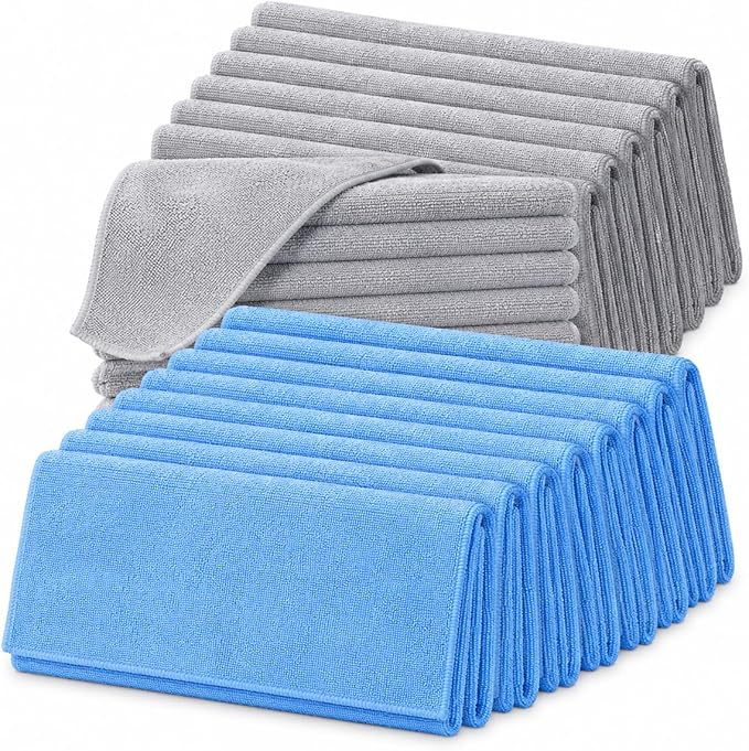 Rugged Peaks Co. Microfiber Cleaning Cloth & Microfiber Towels for Cars (24-Pack, Gray) – 12x12 Premium 70/30 Blend Precision Towels – Ultra Soft, Lint-Free Detail Cloths for Auto, Home & Electronics