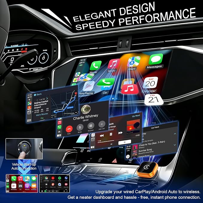 Wireless CarPlay Adapter & Android Auto Adapter, 2 in 1 Wired to Wireless CarPlay Dongle for iPhone & Android, Mini Plug & Play, Stable & No Latency, for iOS 10+ Android 11+ 2016+ Cars (Orange)