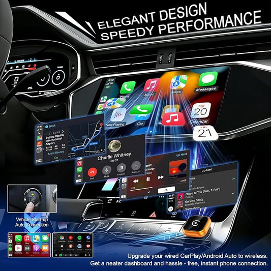 Wireless CarPlay Adapter & Android Auto Adapter, 2 in 1 Wired to Wireless CarPlay Dongle for iPhone & Android, Mini Plug & Play, Stable & No Latency, for iOS 10+ Android 11+ 2016+ Cars (Orange)