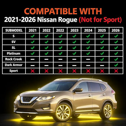 3W Floor Mats & Cargo Mats for Nissan Rogue 2021-2026 S/SV/SL/Platinum, Custom Fit TPE All Weather Floor Liner for Rogue Accessories Full Set Car Mats & Trunk Mat (Not Fit Rogue Sport), Black