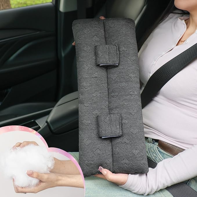 Seat Belt Pillow Post-Surgery – with Ice/Hot Pocket for C-Section, for Chest/Heart Travel, Grey