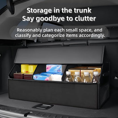 Car Organizers for Trunk for Suv Sedan, Leather Storage Box,Extra Large,Magnetic Lid,Collapsible and Adjustable, Collapsible Suede velvet， Black