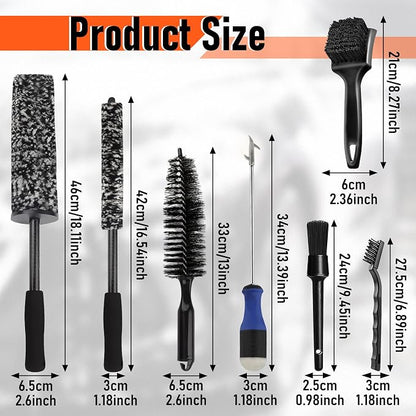 Car Wheel Cleaning Brush - 8PCS Car Wheel Tire Rim Cleaner Pro Wash Kit with Soft-bristled Detailing Crevice Brushes Stone Scraper Carry Bag, Auto Vehicle Cleaning Washing Tools Supplies