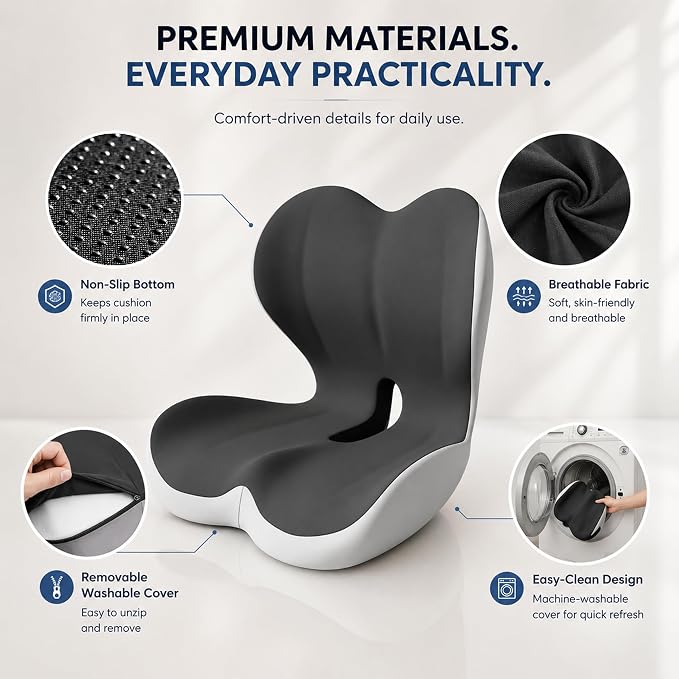 Ergonomic Truck Seat Cushion with Lumbar Support, Wide High-Density Memory Foam for Long Driving Comfort, Contoured Support for Semi Truck, Car & Office Chair