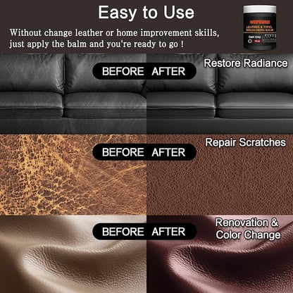 Leather Recoloring Balm & Color Restorer - 10 OZ Multipurpose Dye & Paint for Faded Leather Couches, Car Seats, Shoes | Fix Scratches on Clothing, Furniture & Accessories(Dark Gray)