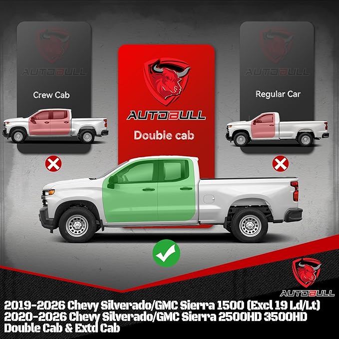 6 Inches Double & Extd Cab Running Boards Side Steps Compatible with 2019-2026 Chevy Silverado/GMC Sierra 1500 (Excl 19 Ld/Lt), 2020-2026 2500HD 3500HD, Black Textured Aluminum Nerf Bars