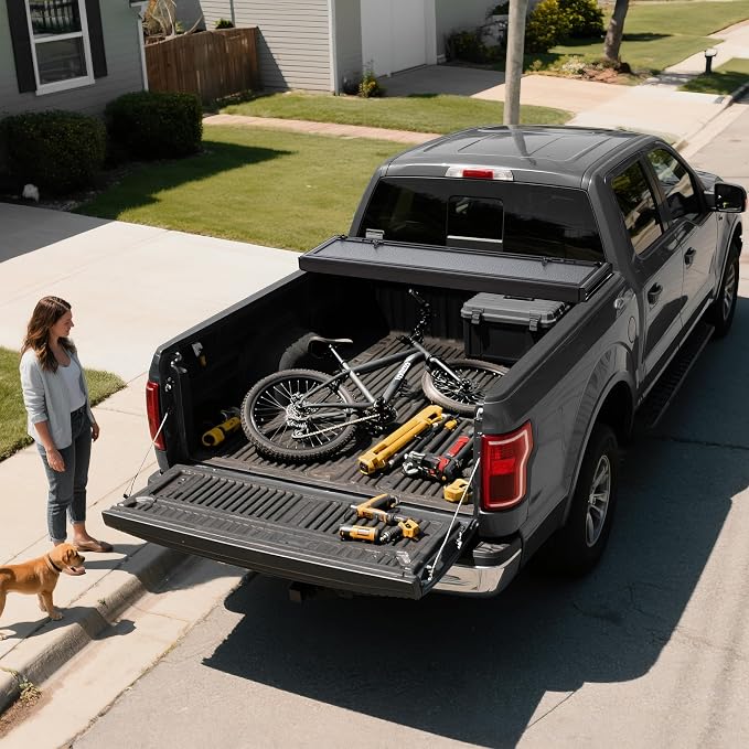 OEDRO Low-Profile Hard Quad-Fold Tonneau Cover Compatible with Toyota Tacoma 2024 2025 2026 (Excl. Trail Edition) 5ft Bed with Tacoma Bed Rail, One-Handed Quick Release, Drainage Design