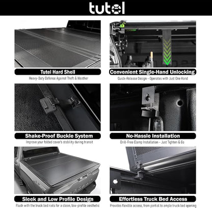 Tutel Low Profile Hard Shell Folding Truck Bed Tonneau Cover|Fits 2016-2023 Toyota Tacoma 5'1" Bed (60.5") - TTLTMLPT021
