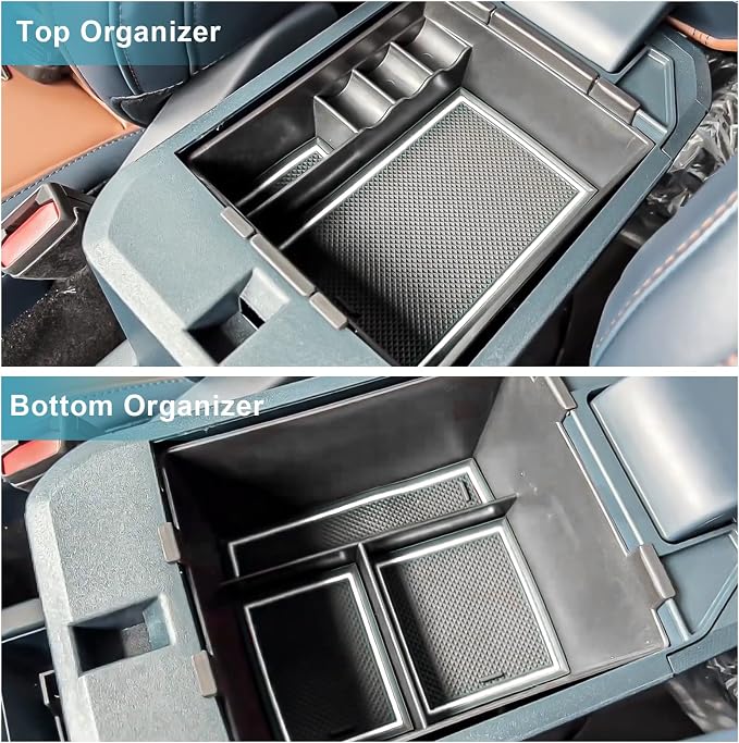 CDEFG for 2022 2023 2024 2025 2026 Ford Maverick Center Console Organizer Tray 2022-2026 Maverick Armrest Trays Storage Box Coin Container 2022-2026 Maverick Truck Accessories, 2Pcs(White Trim)