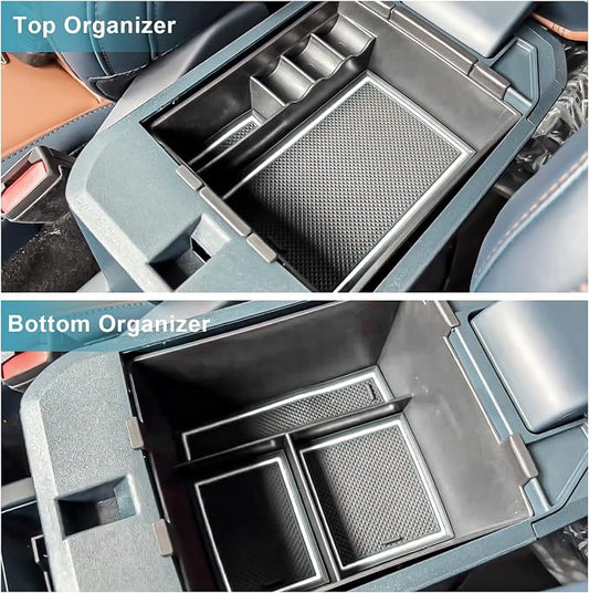 CDEFG for 2022 2023 2024 2025 2026 Ford Maverick Center Console Organizer Tray 2022-2026 Maverick Armrest Trays Storage Box Coin Container 2022-2026 Maverick Truck Accessories, 2Pcs(White Trim)