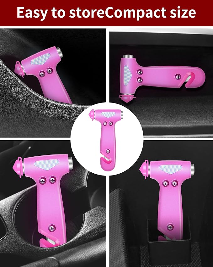 Window Breaker Seatbelt Cutter, Essential Car Tool Accessories for Women, Glass Breaker and Seat Belt Cutter, Emergency Kit Gadgets, Safety Hammer (Window Breaker - Pink)