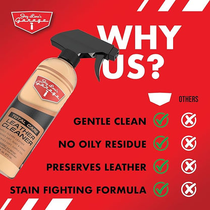 Jay Leno's Garage Leather Cleaner – Deep-Cleaning Leather Seat Cleaner for Car Interior, pH-Balanced Car Refresher That Gently Cleans, Lifts Grime, Refurbish and Restores All Leather Surfaces (16 oz)
