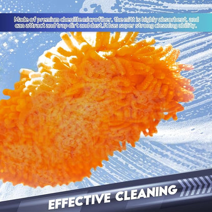 wuyaoyao 2PCS Car Wash Mitt, 10.14"×7.12" Chenille Microfiber Car Wash Mitts, Scratch-Free & Lint-Free, Absorbent Double Sided Clean Glove for Cars Cleaning, Auto Cleaning Supplies (Orange)