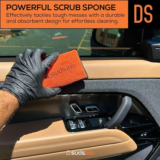 Suds Lab DS Detailing Scrub Sponge – Microfiber Scrub Pad for Car Detailing, Two Textures for Polishing & Scrubbing, Durable & Absorbent, Multi-Surface Use, Washable & Reusable – 6 Pack, Orange