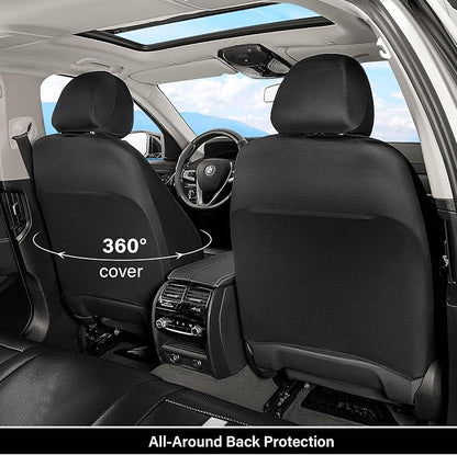 Coverado Leather Car Seat Covers Front Seats & Carbon Fiber, Waterproof and Durable All Weather Protector, Universal Fit for SUV, Pickup Truck, Sedan, Automotive Vehicle Interior, Black&White