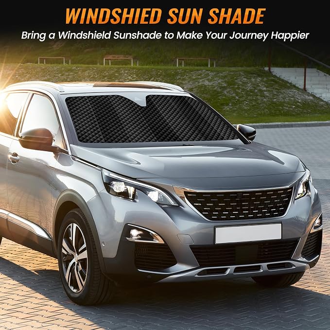 Windshield Sun Shade Car Sun Shade, Folding Car Shades for Front Windows, Blocks UV Rays Sun Visor Protector for Truck SUV Van, Keeps Vehicle Cool - Silver (55" x 29.5")