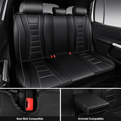 CAR PASS Nappa Leather Back Seat Covers, Universal FIT Piping Leather Rear Seat Cover for Cars,Sedan,SUV,Truck 3D Foam Waterproof Breathable Luxury Seat Covers, Comfort Durable Airbag Compatible Black
