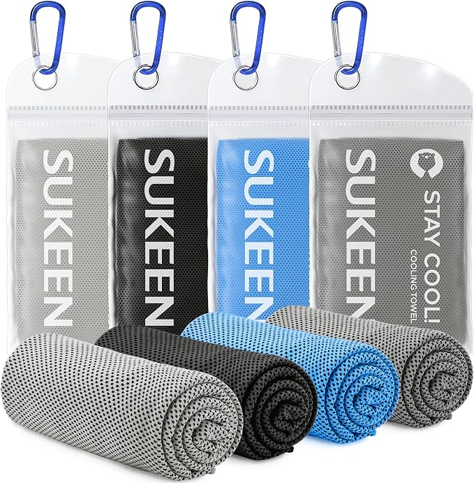 Sukeen [4 Pack Cooling Towels (40"x12"),Ice Towel,Soft Breathable Chilly Microfiber Towel for Yoga,Sport,Running,Gym,Workout,Camping,Fitness,Workout & More Activities