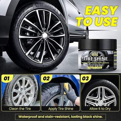 Tire Shine Gel & Wheel Cleaning Wax with Applicator Sponge, Long-Lasting Tire Dressing for Deep Black Wet Gloss Finish, UV Protection for Cars, Trucks, Motorcycles & RVs, 7oz/200g